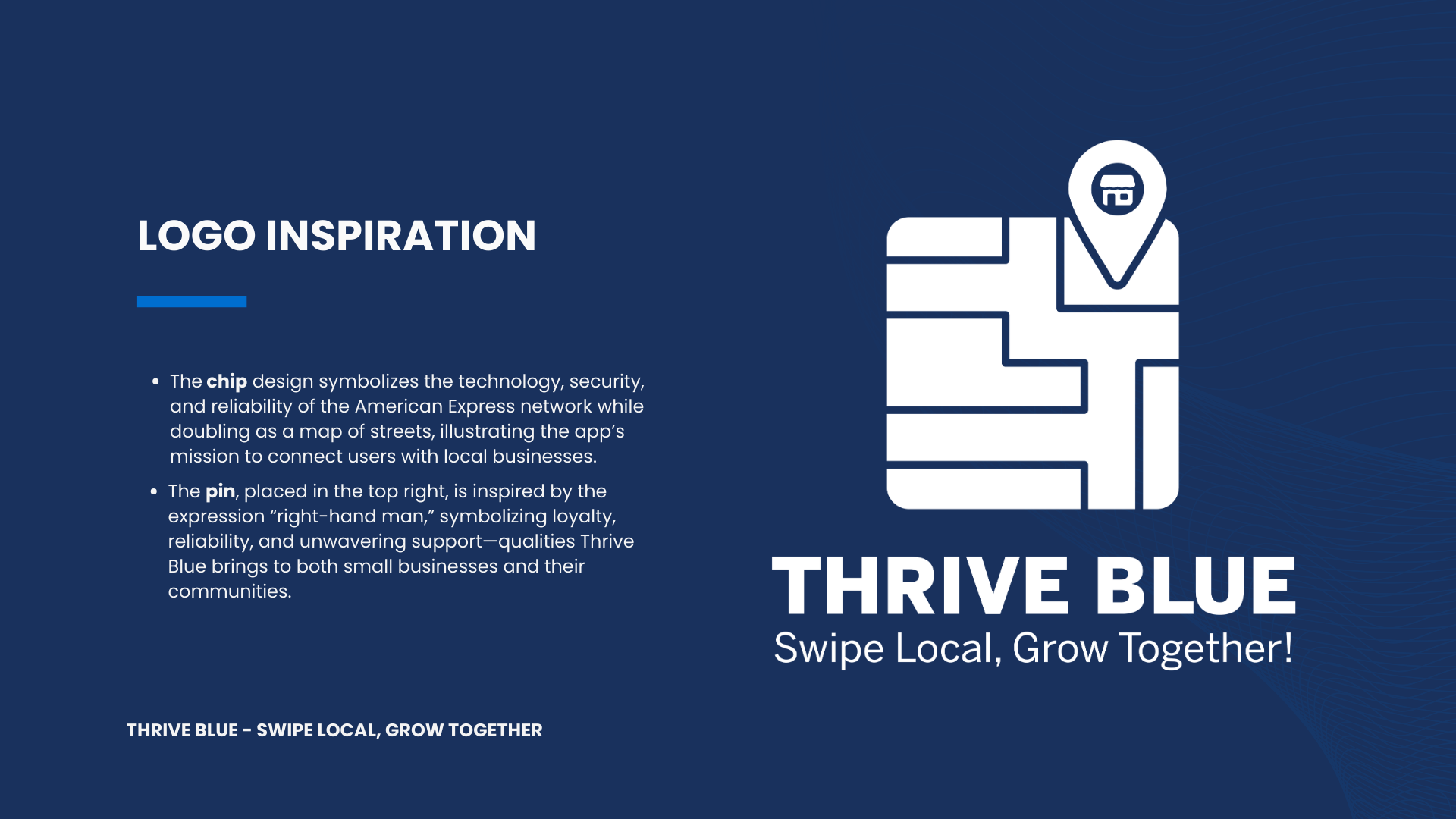 Thrive Blue logo — chip and pin mark with street map grid